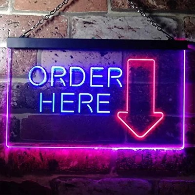 Arrow Order Here Dual LED Neon Light Sign